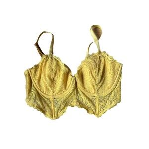 Adore Me 34C Yellow Lace Overlay Padded Longline Bra Underwire Brassiere